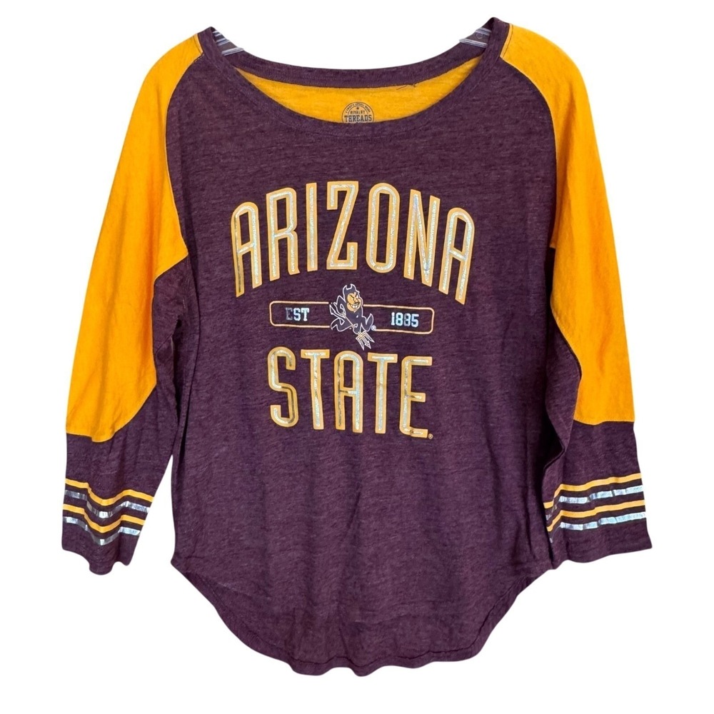 Rivalry Threads Arizona State Long Sleeve Maroon Gold Silver Womens Shirt Medium